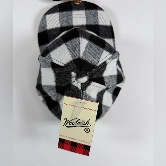 Woolrich × Target Adult Buffalo Check Flat Brim Hat Black/White Fleece NWT - Picture 3 of 5